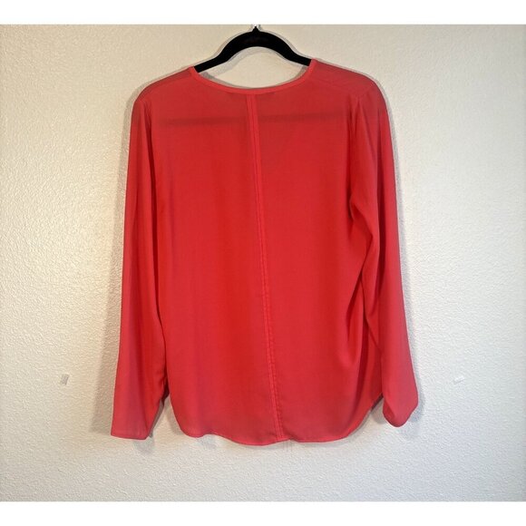 Zara Basic Salmon Pink Blouse Split V Neck Semi Sheer Chiffon Women M Career - Picture 2 of 6
